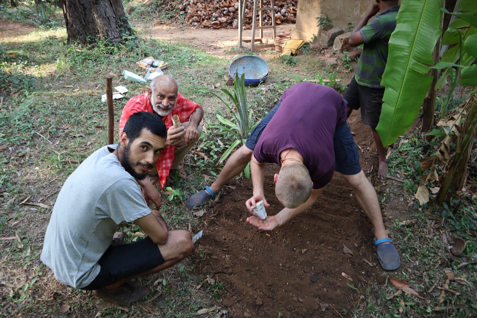 Volunteers planting in the garden