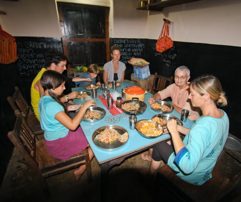 Dinner together at the long kitchen table