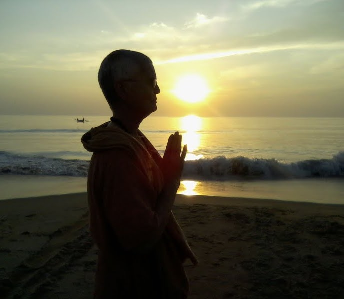 Sunset prayer by the sea near Gokarna