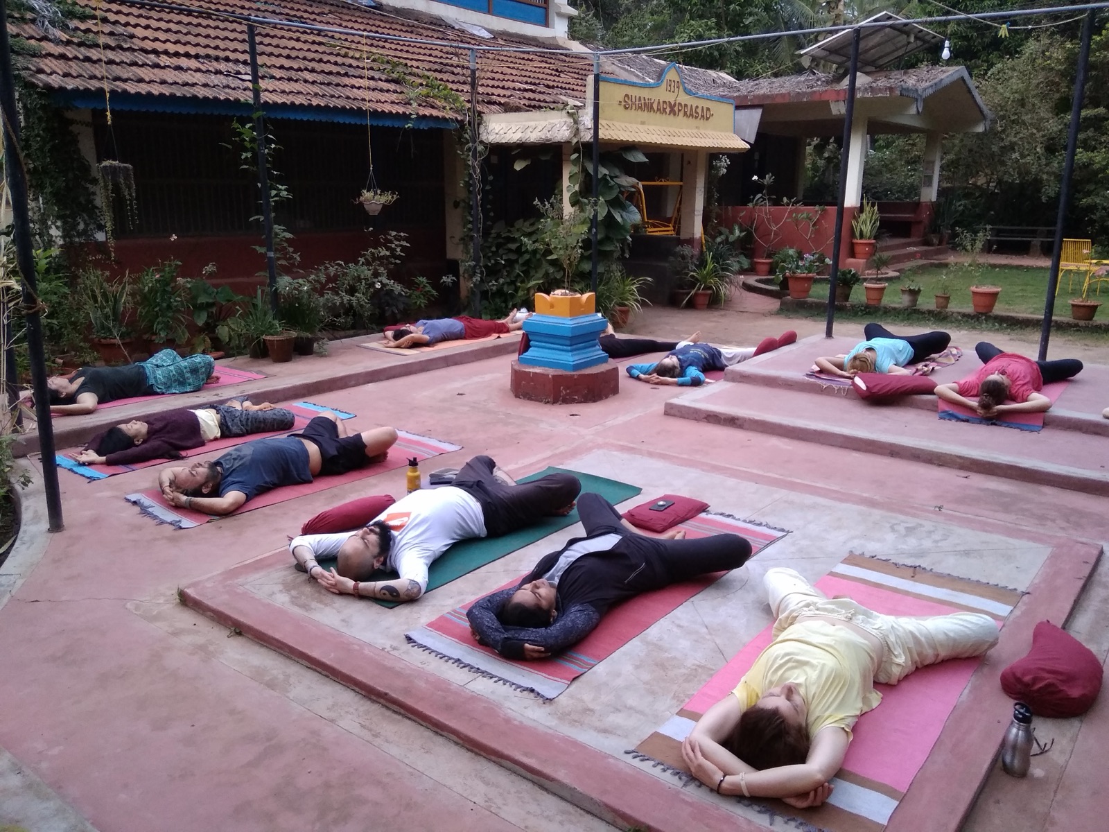 Morning Yoga Nidra in the courtyard of the heritage home