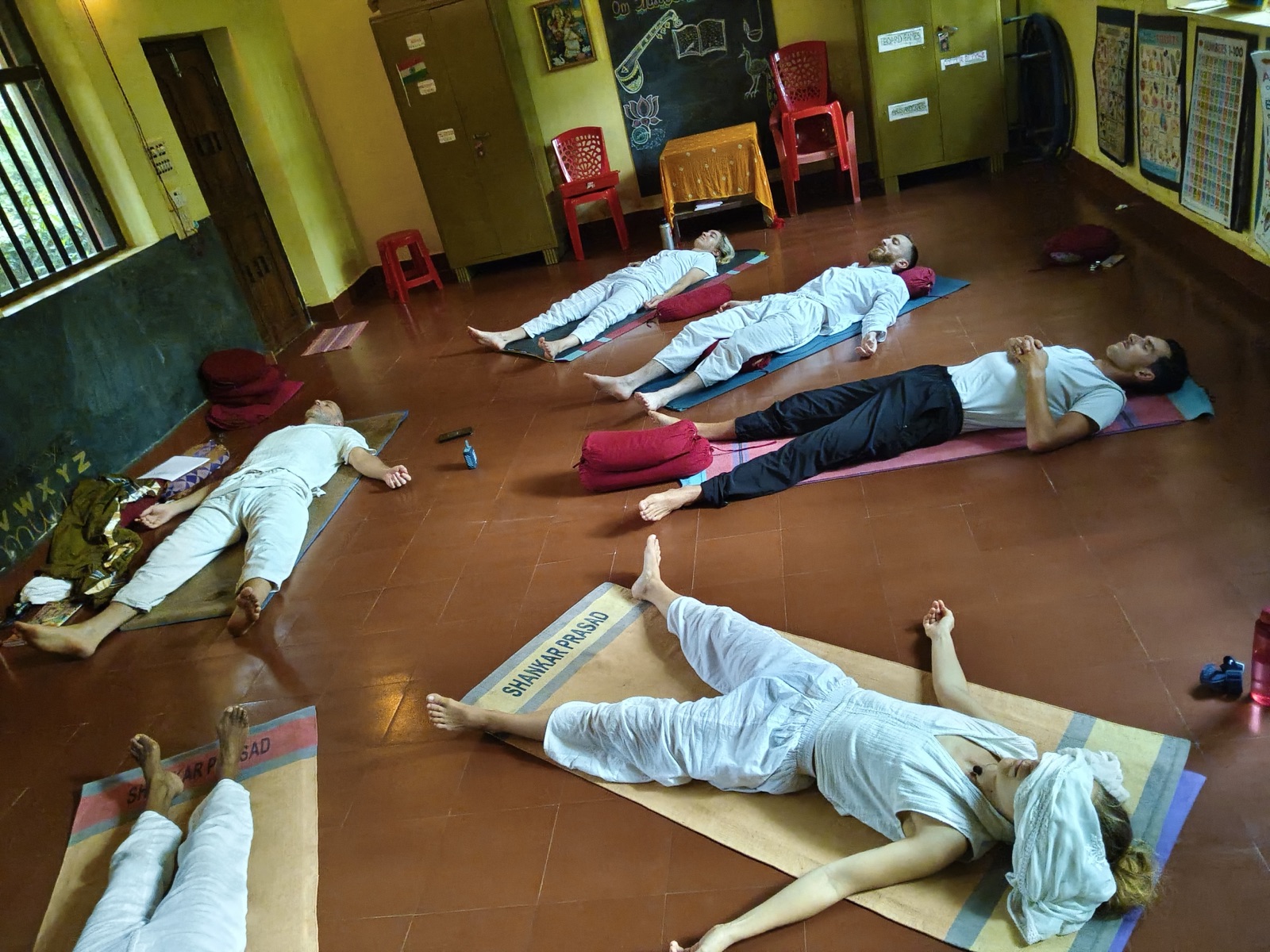 Deep relaxation, a Yoga Nidra session in the hall
