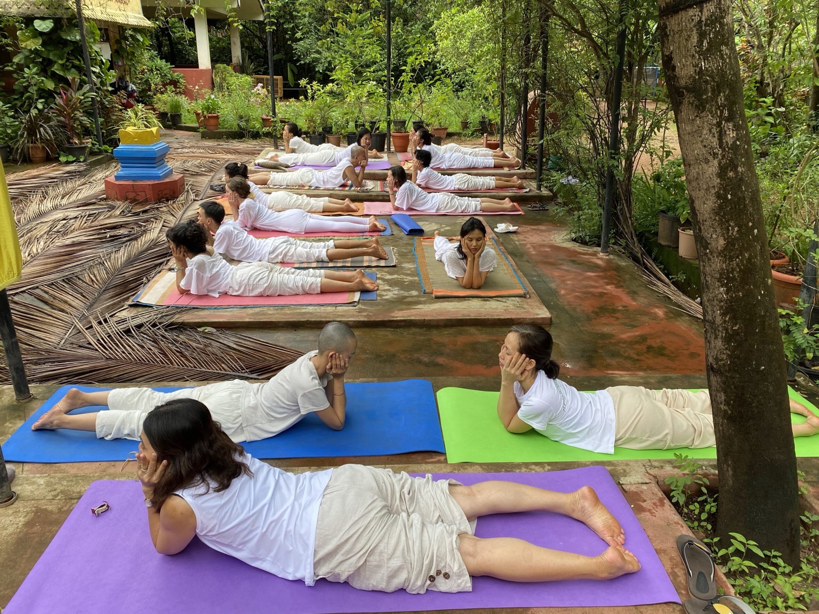A morning class on the open-air yoga shala